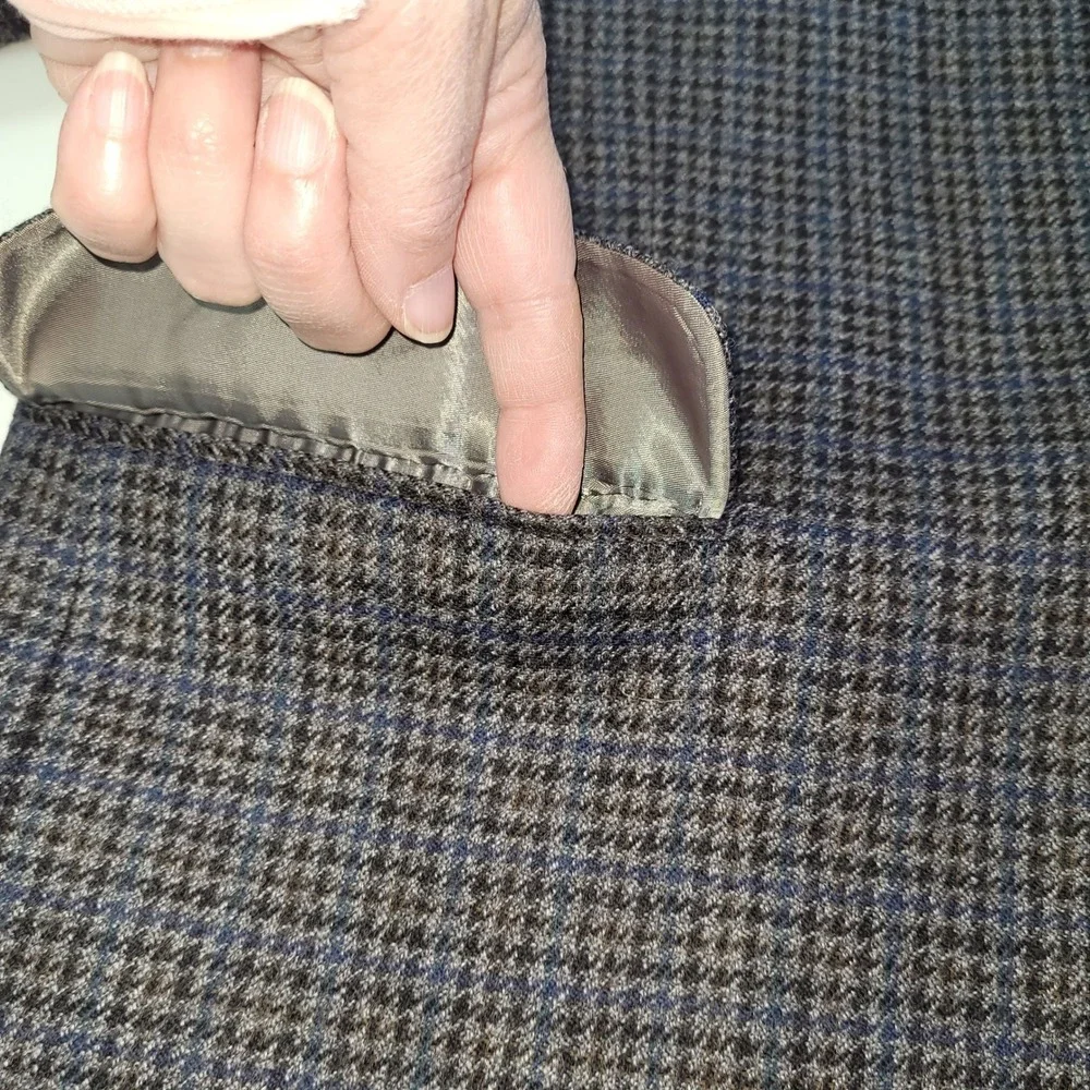 Chaps Men's 46R Wool‎ Tweed Houndstooth Blazer Sport Coat Gray Blue Two Button